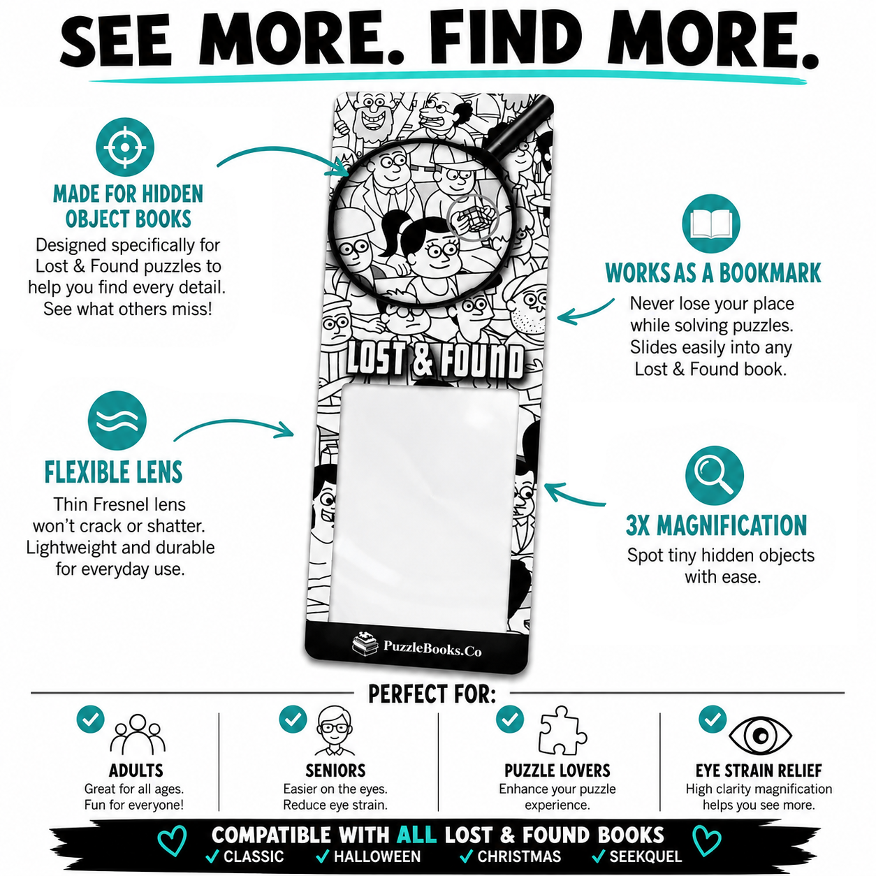 Lost & Found 3X Magnifying Bookmark – Designed for Hidden Object Books