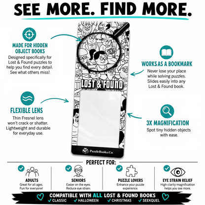Lost & Found 3X Magnifying Bookmark – Designed for Hidden Object Books